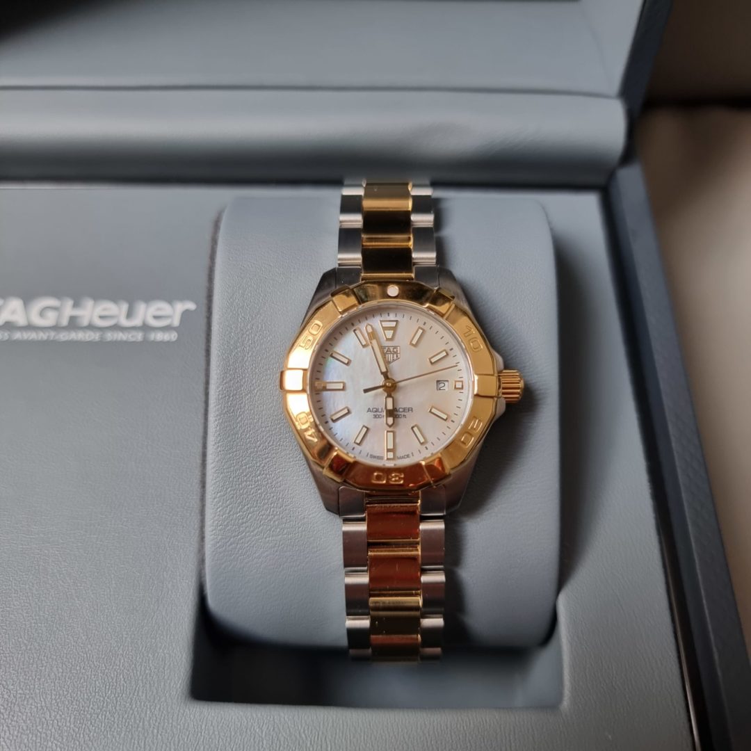 tag heuer aquaracer gold plated and stainless steel ladies watch