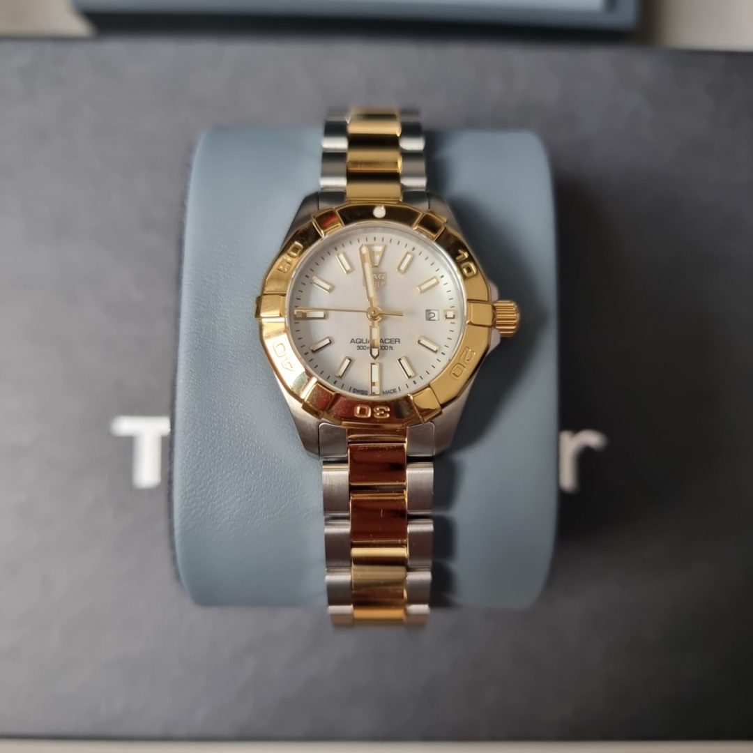 tag heuer aquaracer gold plated and stainless steel ladies watch