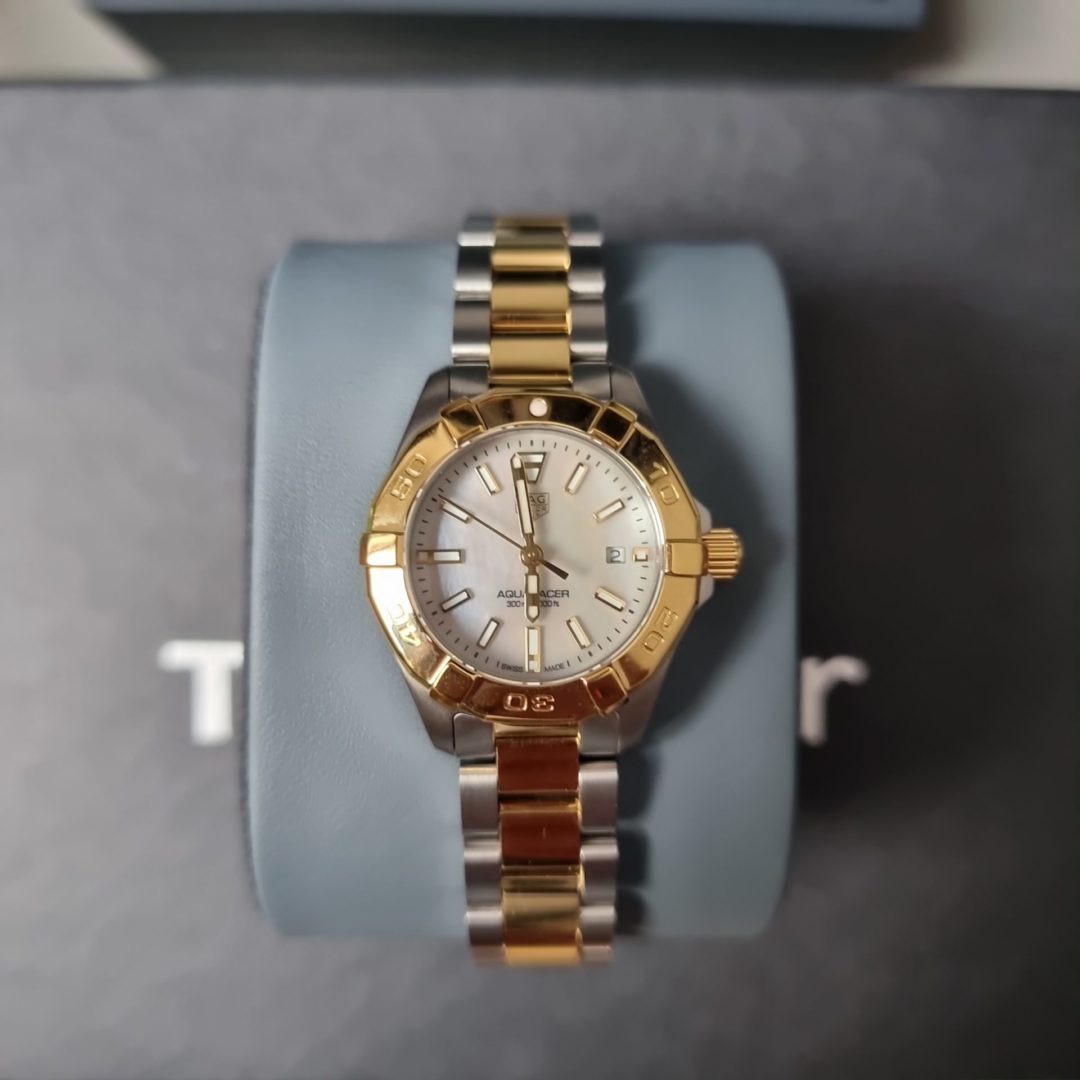 tag heuer aquaracer gold plated and stainless steel ladies watch